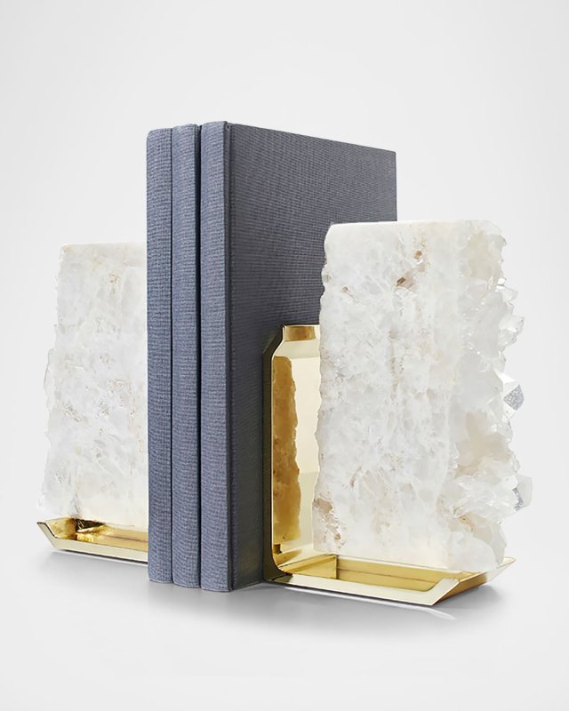 Fim Crystal Quartz Bookends, Set of 2